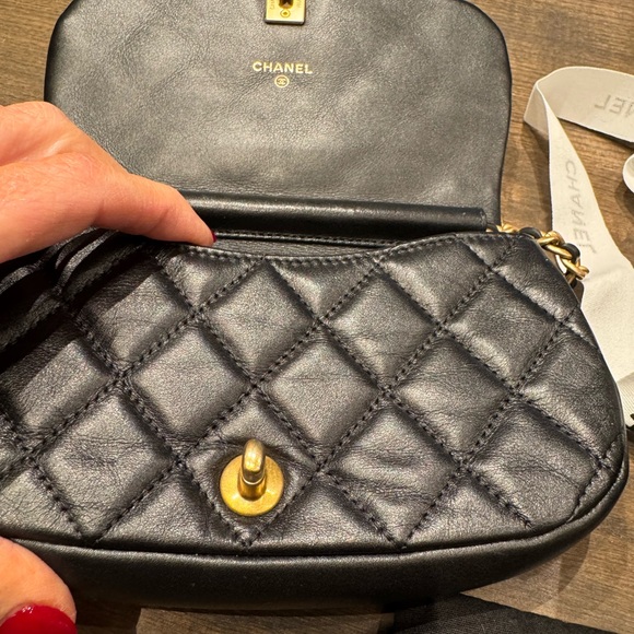 Chanel Clutch with Chain Black and Gold Like New - Picture 6 of 12